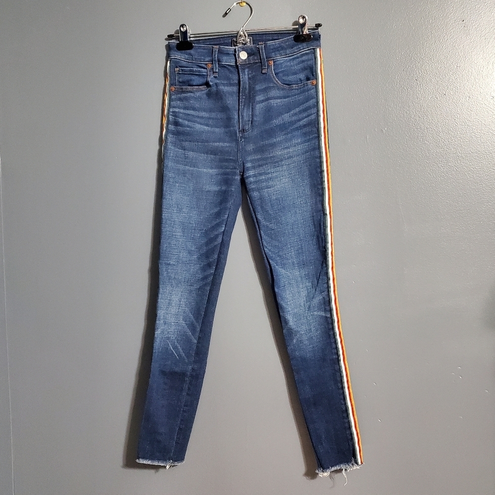 Abercrombie & Fitch Simone High Rise Ankle Jeans Stripe Sides Dark Wash Size 2 R